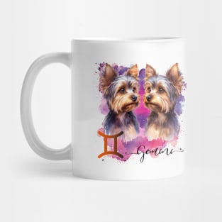 Gemini Zodiac Sign Cute Twin Yorkies Watercolor art Mug